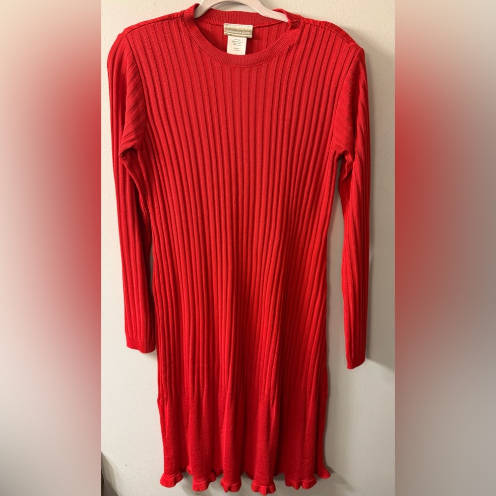 VINTAGE 90s Coldwater Creek Red Sweater Dress MEDIUM